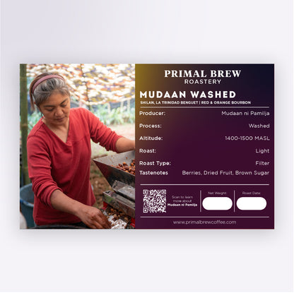 Mudaan Washed | Roasted Coffee Single Origin Specialty Arabica | Primal Brew