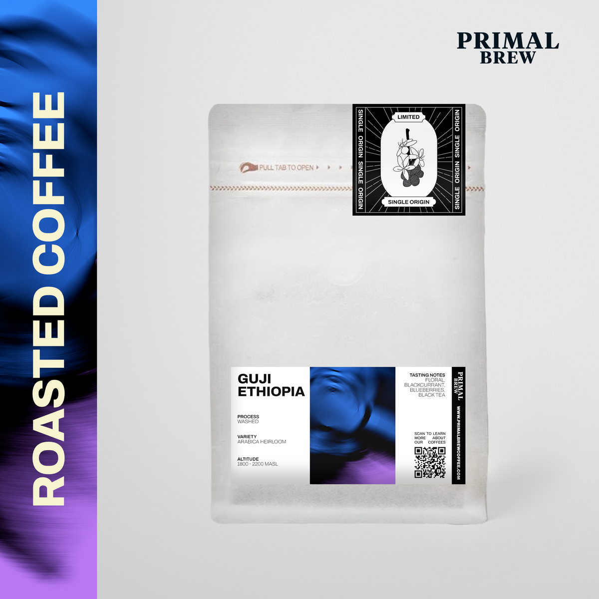 Ethiopia Guji roasted coffee bag hero mockup