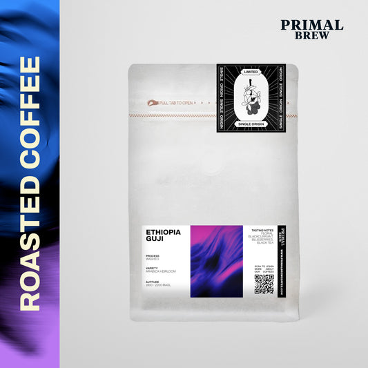 Ethiopia Guji roasted coffee bag hero mockup