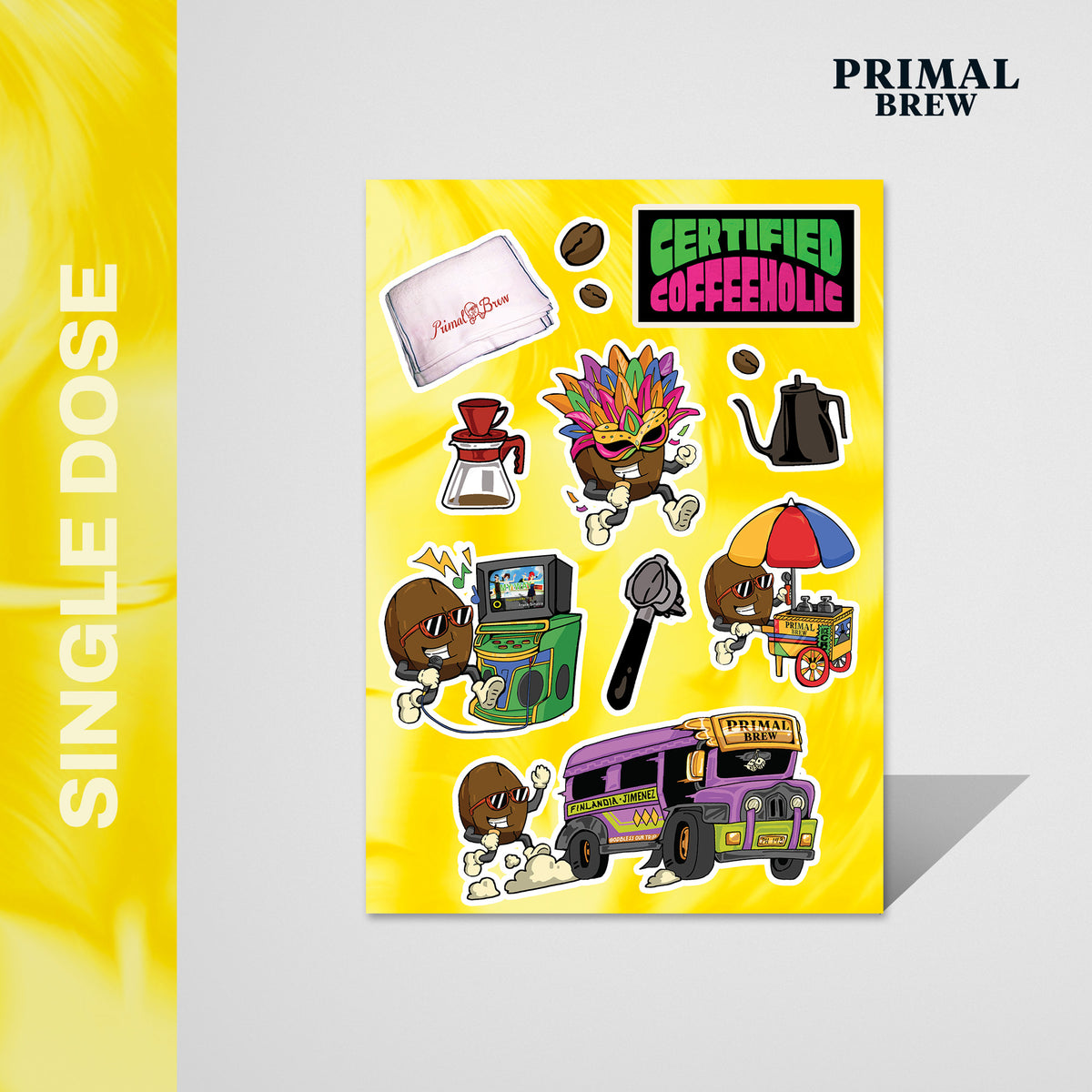 Primal Brew Stickers Set sticker sheet mockup