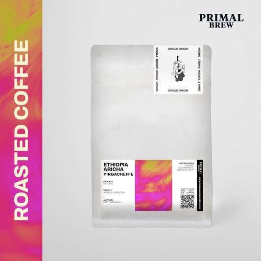 Ethiopia Aricha Yirgacheffe roasted coffee bag hero mockup