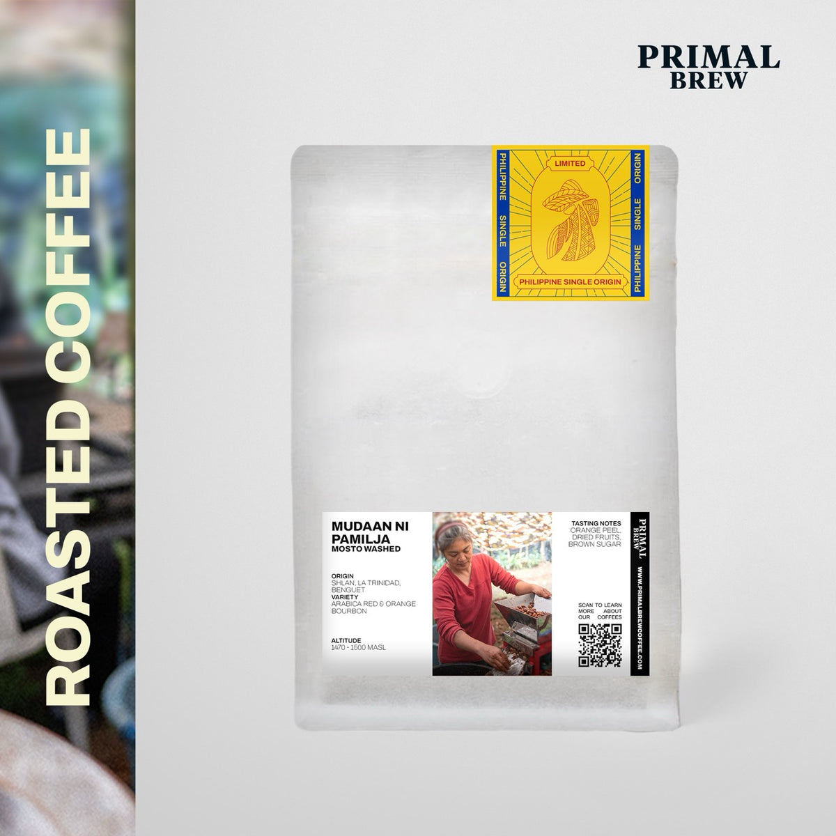 Mudaan ni Pamilja Mosto Washed roasted coffee mockup, Shilan, La Trinidad, Benguet